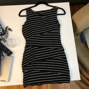 Black dress with white stripes